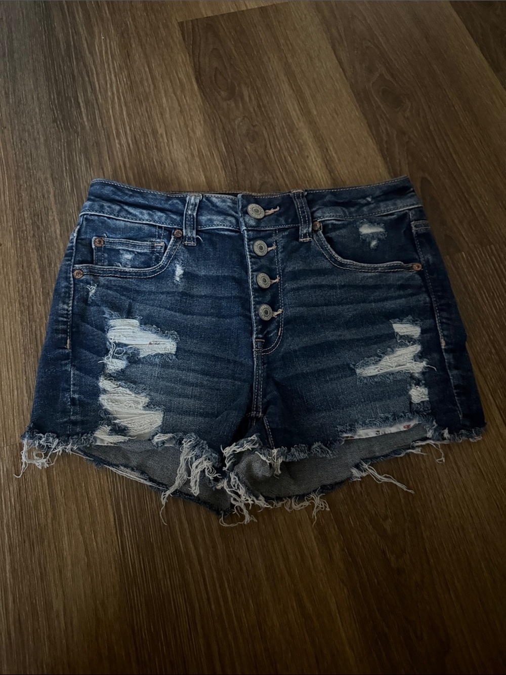 Women’s Dark Blue Distressed Denim Shorts